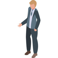 Pixel Art Man In Suit Gesturing With Hand Isolated On White Background In Isometric View A Professional Businessman In Formal Attire