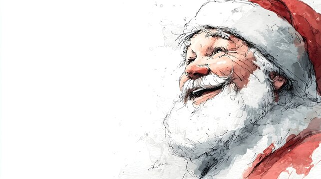 Cheerful Christmas watercolor painting of Santa Claus with joyful expression and festive attire