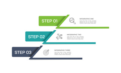 3 Steps Business Process Flowchart Infographic Template Design for Workflow and Strategy Plan. Vector illustration.