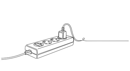Fototapeta premium Power strip on office desk in line art symbolizing function and modern life