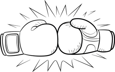 Boxing gloves clash illustration, power and energy concept, sports competition, strength and fight symbol, dynamic comic style drawing