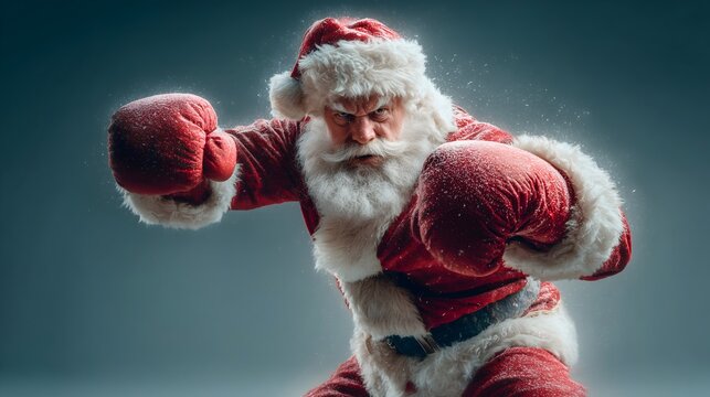 Bad Santa Claus stands ready for action in a unique holiday scene