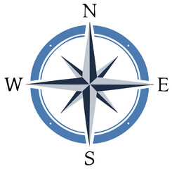 Fototapeta premium Detailed Compass Rose with Directional Letters and Circle in Blue and Black tones