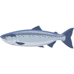 Pixel Art Salmon Fish Aquatic Animal With Blue Gray Scales And Spots Facing Left Side On Transparent Background Detailed Illustration