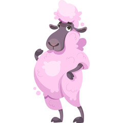 Pixel Art Sheep Character with Pink Wool and Dark Gray Face Standing with Paws Outstretched on a White Background