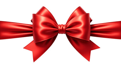 Fototapeta premium Red Christmas Ribbon Bow with Holiday Sparkle and Festive Light Reflection on White Background