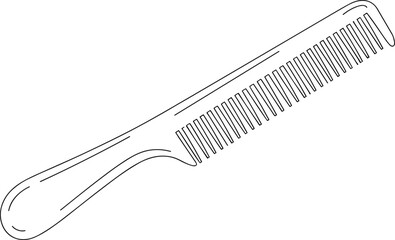 Hair comb outline drawing, simple vector comb design, grooming tool illustration, barbershop accessory sketch, plastic comb template, minimal haircare item