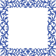 Elegant Blue Ornate Floral Frame, Ornamental Blue Frame with Swirls and Scrolls, page border, page frame, page corner design, tiles pattern, tiles border, frame vector.