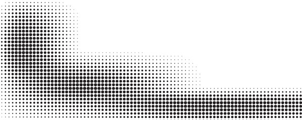 Black halftone wave background. Abstract grainy fluid texture. Dotted curved dot flow wallpaper. Grit swoosh overlay element for poster, banner, brochure, flyer, leaflet, template.