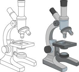 Microscope illustration, science equipment, laboratory tool, optical instrument, biology research, medical study, education concept, scientific analysis, experiment observation, technology device