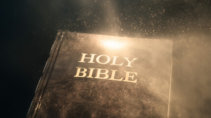 Sacred Illumination: A holy bible bathed in ethereal light, its pages open to reveal the sacred scripture, surrounded by an atmosphere of reverence and divine presence.