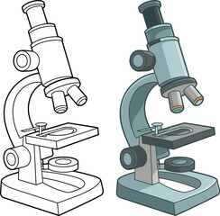 Microscope illustration, scientific equipment, optical instrument, laboratory research, biology experiment, education learning tool, medical device, vation