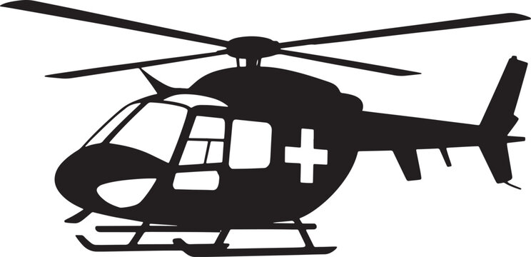 Emergency Air Evacuation Helicopter Vector Illustration Isolated Silhouette Medical Evacuation