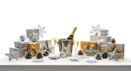 Silver and Gold New Year Celebration, isolated on transparent background