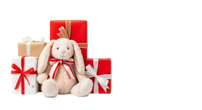 Gifts and Bunny Toy, isolated on transparent background