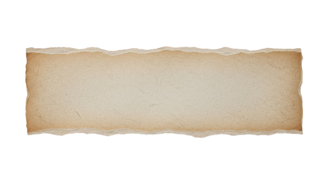 Horizontal Aged Vintage Brown Paper Strip Element with Rough Torn Edges Texture isolated PNG with Transparent Background