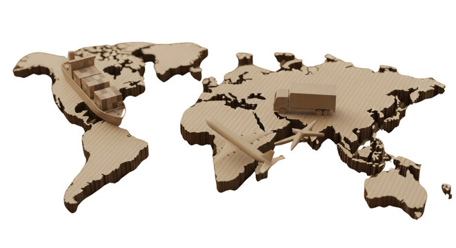 Global business shipping and supply chain network represented on a craft world map. isolated PNG with Transparent Background