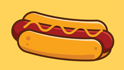  Classic Hot Dog Illustration with Mustard - Delicious Fast Food or Street Food Icon, Frank or Wiener in a Bun