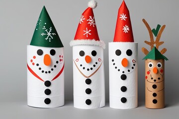 Three decorated toilet paper rolls feature