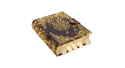 Antique spellbook with glowing pages, isolated on transparent background