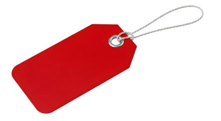 A blank red tag with a silver string, isolated on transparent background
