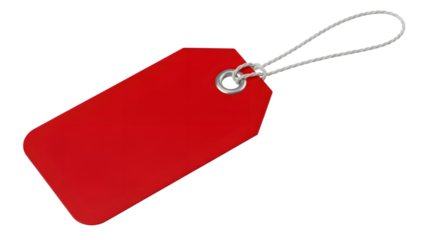 A blank red tag with a silver string, isolated on transparent background