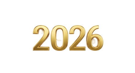 Golden 2026 New Year Numbers, isolated on transparent background