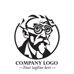 Intelligent Head of Professor Logo Symbol in Black on White Background with Modern Minimalist Design
