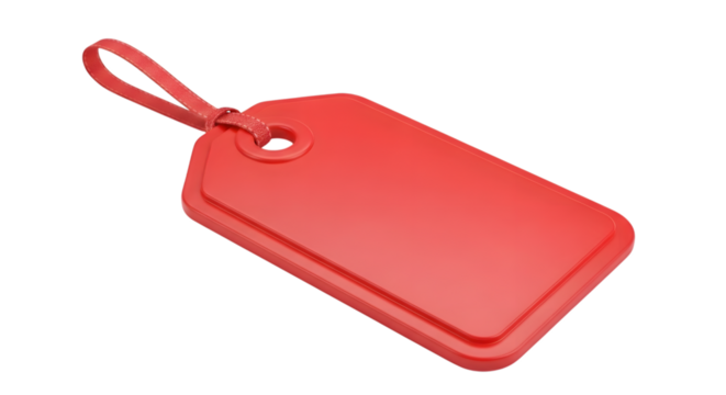 A plain red tag with a loop and string, isolated on transparent background