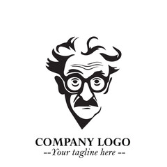 Intelligent Head of Professor Logo Symbol in Black on White Background with Modern Minimalist Design