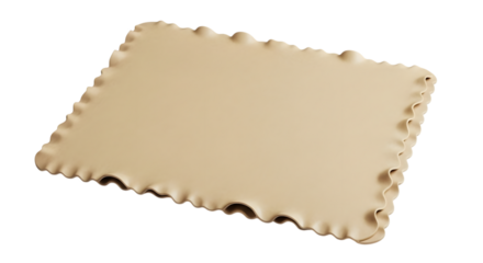 A single, uncooked lasagna noodle with ruffled edges, isolated on a transparent background, ready for cooking and baking in a delicious italian dish