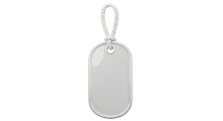Fototapeta premium A blank white dog tag with a rope loop, isolated on a transparent background, ready for customization or personalization