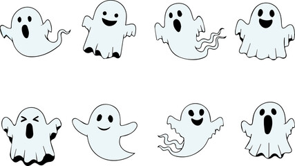 Halloween Ghosts Set PNG – Spooky Cartoon Ghost Outline Collection