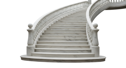 Grand White Marble Staircase with Ornate Balustrade stairs isolated on a transparent background