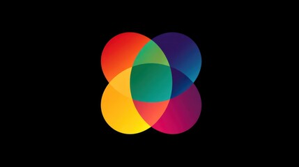 Obraz premium Interlocking vibrant circles create a colorful, abstract blossom on black