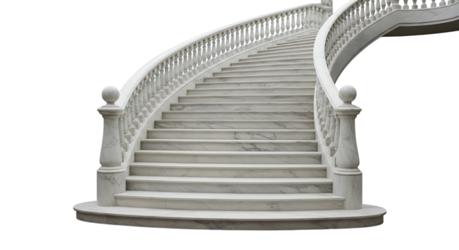 Grand White Marble Staircase with Ornate Balustrade stairs isolated on a transparent background