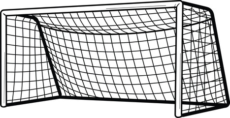 Soccer goal post with net illustration, football goal drawing, sports equipment for kids, black and white outline for coloring page © Deep Mind Creations