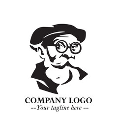 Intelligent Head of Professor Logo Symbol in Black on White Background with Modern Minimalist Design