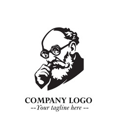 Intelligent Head of Professor Logo Symbol in Black on White Background with Modern Minimalist Design