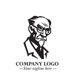 Intelligent Head of Professor Logo Symbol in Black on White Background with Modern Minimalist Design