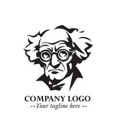 Intelligent Head of Professor Logo Symbol in Black on White Background with Modern Minimalist Design