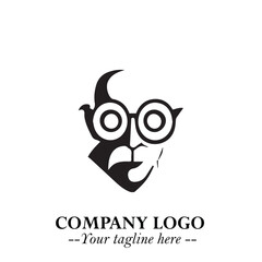 Intelligent Head of Professor Logo Symbol in Black on White Background with Modern Minimalist Design