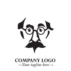Intelligent Head of Professor Logo Symbol in Black on White Background with Modern Minimalist Design