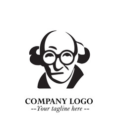 Intelligent Head of Professor Logo Symbol in Black on White Background with Modern Minimalist Design