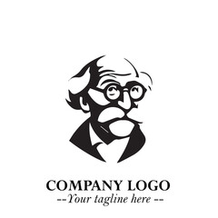 Intelligent Head of Professor Logo Symbol in Black on White Background with Modern Minimalist Design