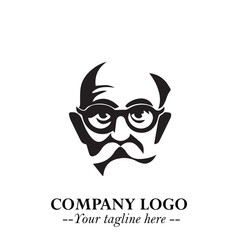 Intelligent Head of Professor Logo Symbol in Black on White Background with Modern Minimalist Design