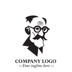 Intelligent Head of Professor Logo Symbol in Black on White Background with Modern Minimalist Design