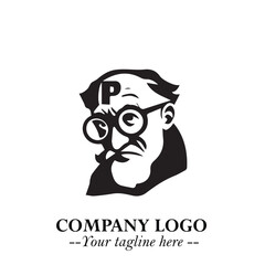 Intelligent Head of Professor Logo Symbol in Black on White Background with Modern Minimalist Design