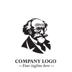 Intelligent Head of Professor Logo Symbol in Black on White Background with Modern Minimalist Design