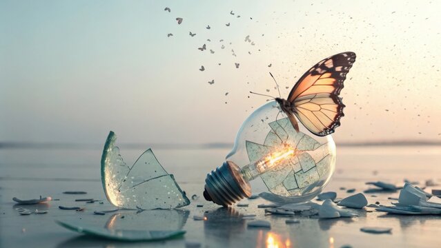 Butterfly emerging from broken glass in transgender day remembrance